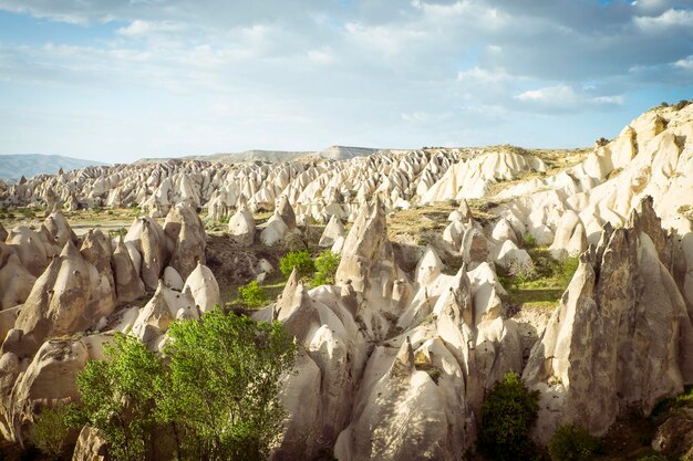 Photo panoramic view of landscape against cloudy sky capadoccia region turkey