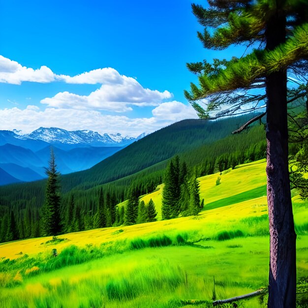 Panoramic view of landscape from a high mountain against a beautiful background of a coffee and bamb