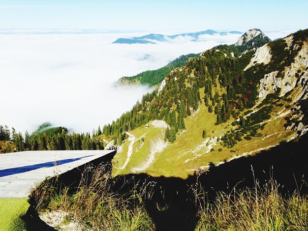 Panoramic view of landscape and mountains against sky