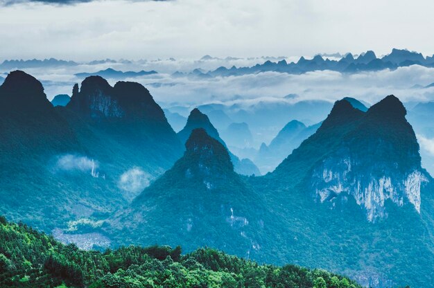 Panoramic view of landscape and mountains against sky