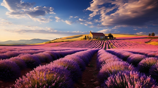 Photo panoramic view of a lavender depicting a moment of tranquility