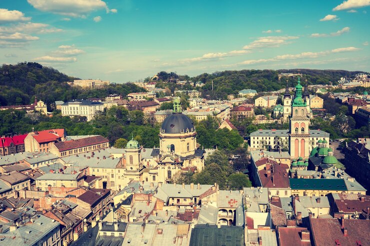 Фотография панорамный вид города львова украина европа