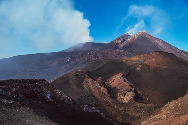 Photo panoramic view of the main crater of the etna volcano.
