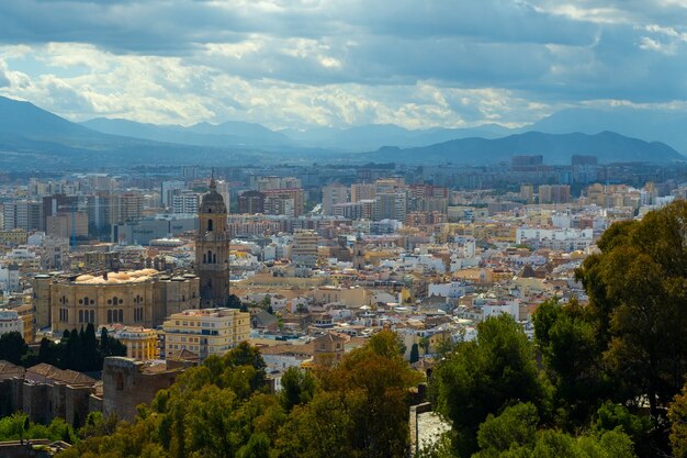 Panoramic view of Malaga City during the summer.