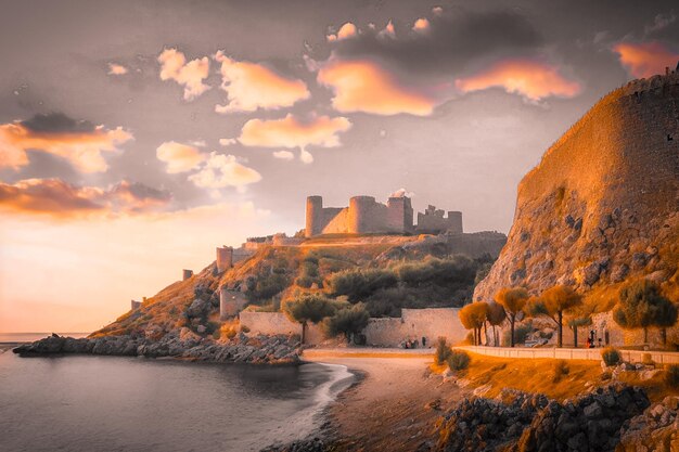 Photo panoramic view of the mamure castle in anamur town turkey