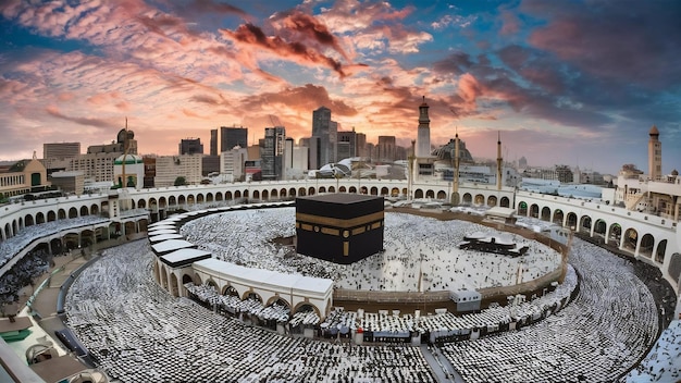 Foto una vista panoramica della mecca, la città più santa dell'islam, durante il pellegrinaggio annuale dell'hajj