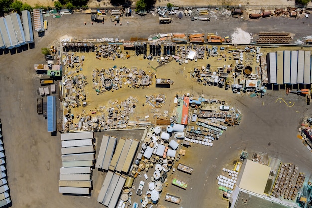 Panoramic view of metal plates a waste collected in a container in a disposal service 