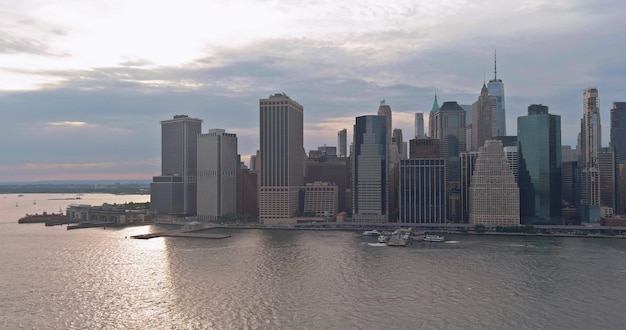 Panoramic view midtown new york manhattan downtown skyline on hudson river the scene cityscape