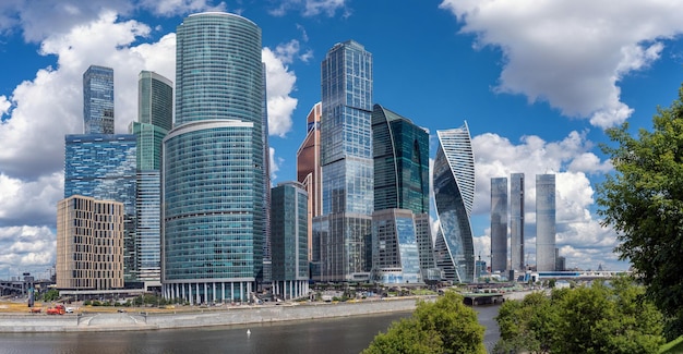 Panoramic view of MoscowCity and Moscow River International business center at summer daytime