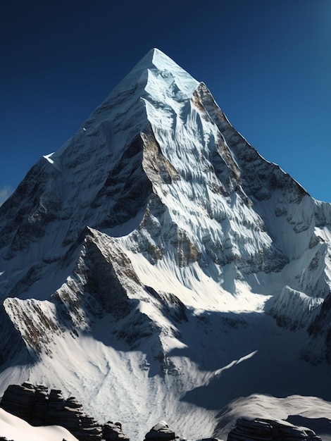 Foto vista panoramica della montagna contro il cielo blu la montagna più alta del mondo ia generativa