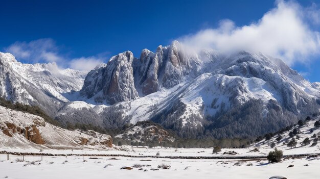 Panoramic view of mountain amidst snowcovered peaks