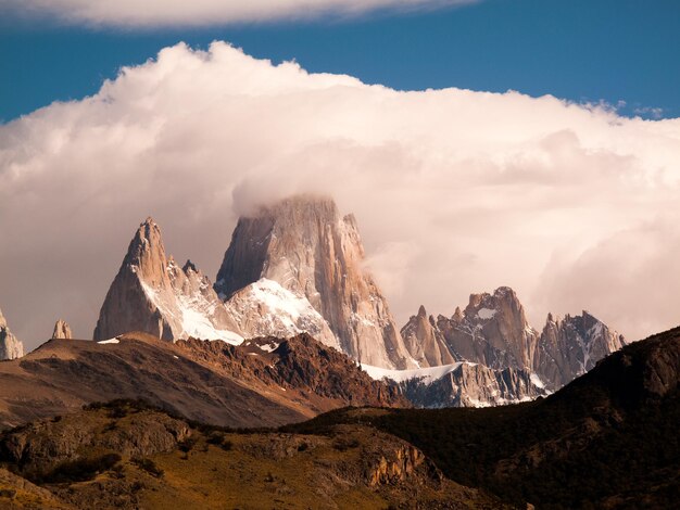 Panoramic view of mountain range against sky