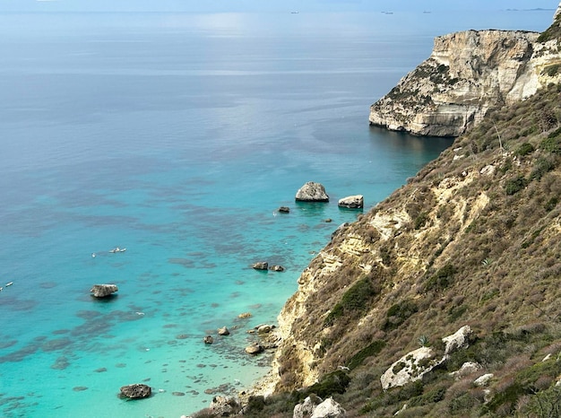 Panoramic view of mountain and sea on the sunny day Sardinia Italy