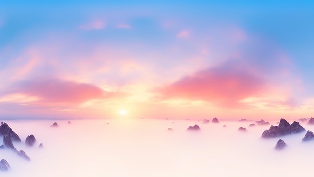 Panoramic view of mountains autumn landscape with foggy hills at sunrise