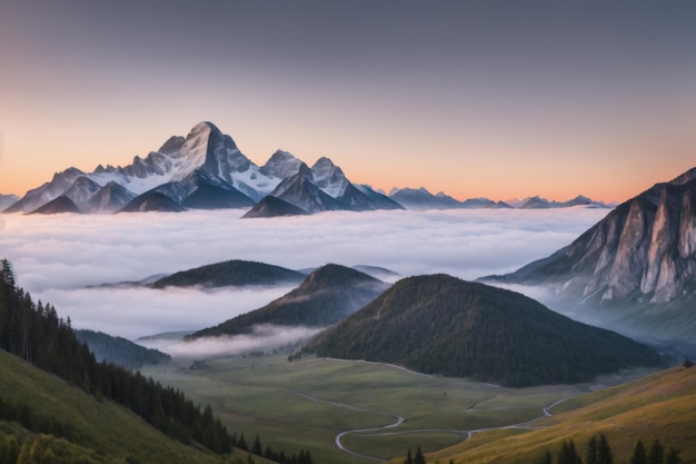 Photo panoramic view of mountains and clouds