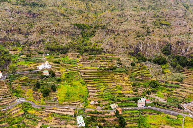 Panoramic view of the mountains on the island of La Gomera, Canary Islands, Spain.Beautiful landscape of the island of Gomera