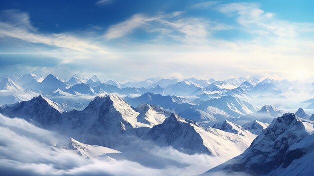 panoramic view of the mountains a panoramic view with cloudy blue sky