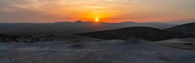 Panoramic view of the mud volcano at sunset time