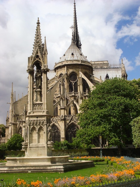 Panoramic view of notre dame on a spring day Paris France