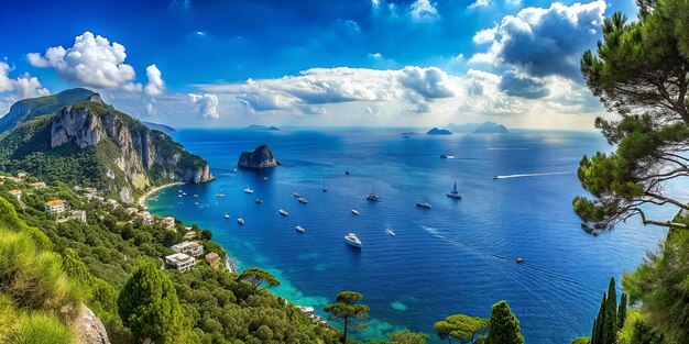 Photo a panoramic view of the ocean with boats and yachts