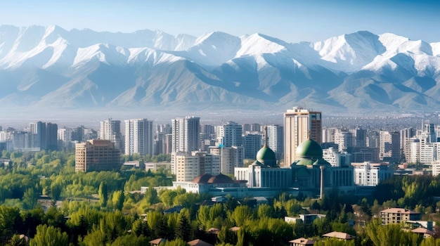 Фото Панорамный вид на город алматы, казахстан
