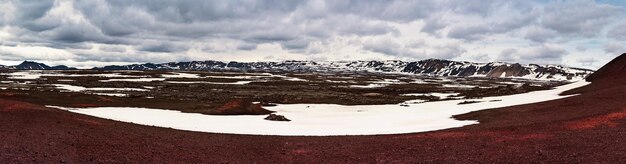 写真 アイスランドのaskja火山火口の雪とカルデラフィールドのパノラマビュー