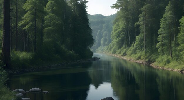 写真 朝の川のパノラマ景色