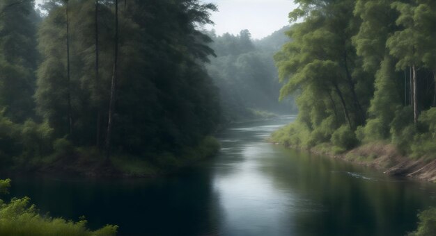 写真 朝の川のパノラマ景色