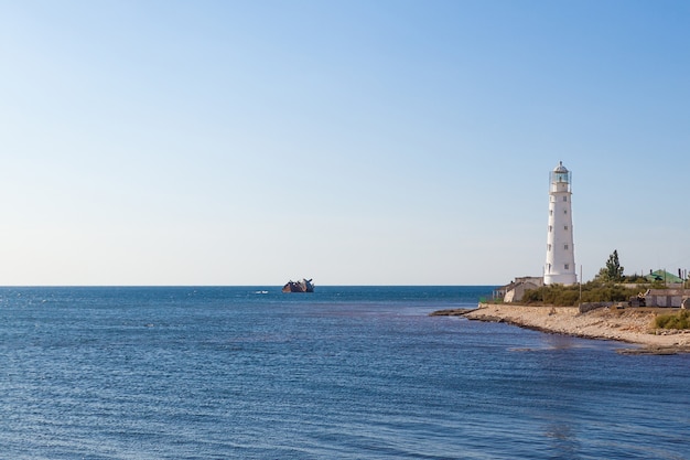 Panoramic view of the old lighthouse on a bright Sunny day