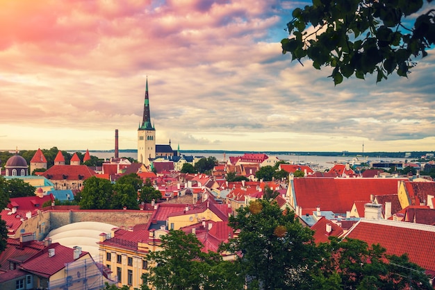 Panoramic view of Old Tallinn city Estonia