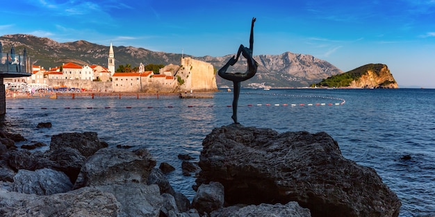 Panoramic view of The Old Town of Montenegrin town Budva on the Adriatic Sea, Montenegro