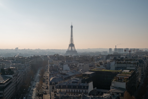 Panoramic view of paris with the Eiffel Tower.