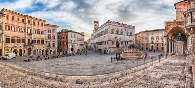 Piazza IV Novembre、ペルージャ、イタリアのパノラマビュー