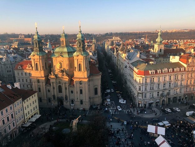 Panoramic view of Prague Old Town Square. Best Czech cityscape photos and Czechia sightseeings