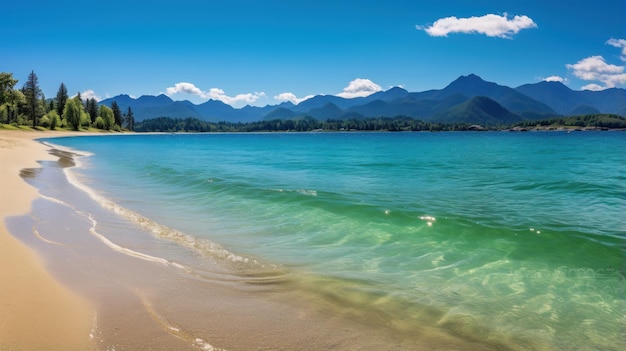 A panoramic view of a pristine sandy beach