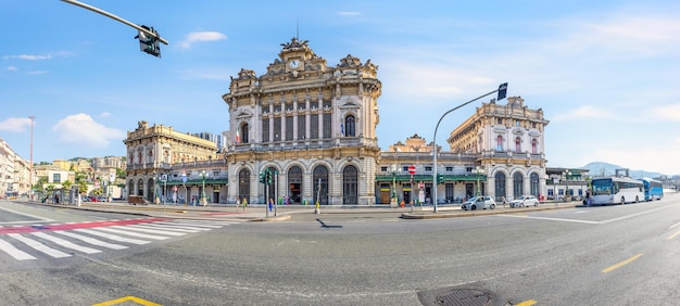 Panoramic view of railway station in Genoa Italy