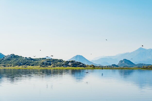 Panoramic view of Rijeka Crnojevica river Skadar lake location Boat trip Montenegro Europe