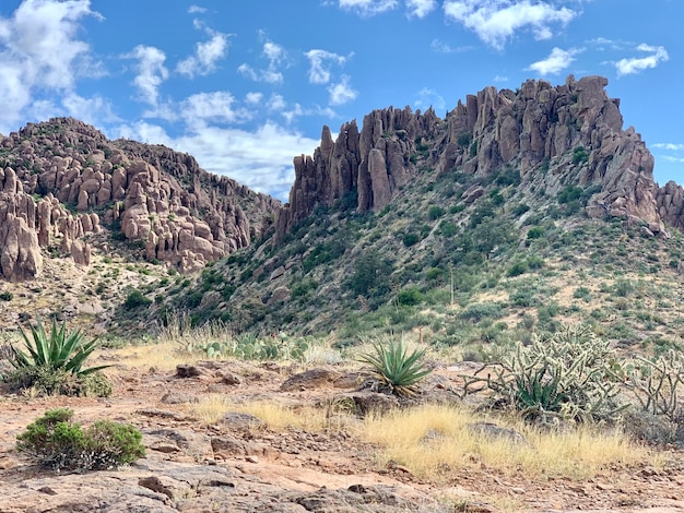 Panoramic view of rocky mountains against sky