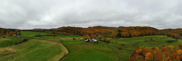 Panoramic view of a rural farm in autumn in vermont