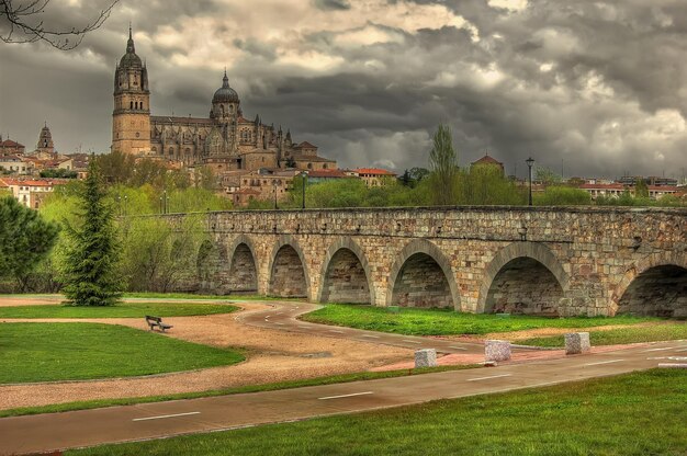 Photo panoramic view of salamanca with the roman bridge