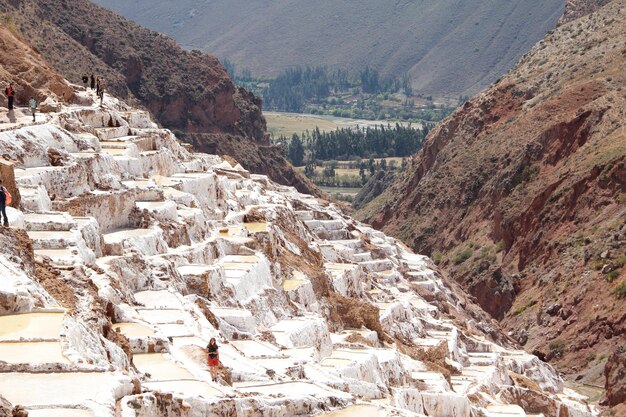 Panoramic view of the salt mines of Maras Peru