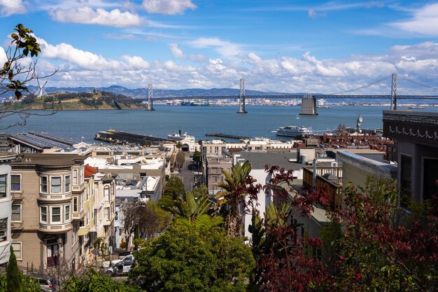 Panoramic view of San Francisco Bay and downtown skyline USA