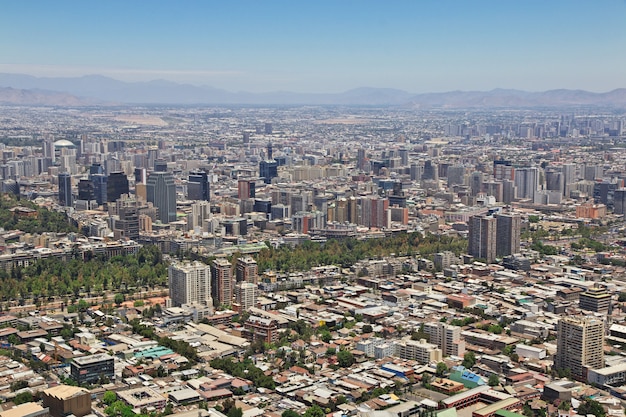 Panoramic view of Santiago from San Cristobal Hill, Chile