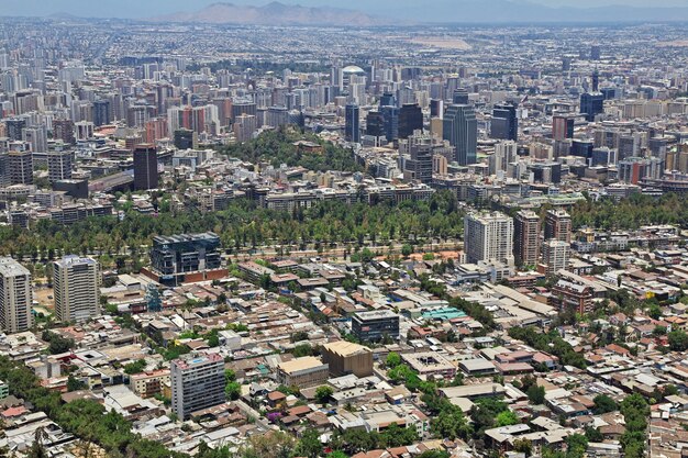 Panoramic view of Santiago from San Cristobal Hill in Chile