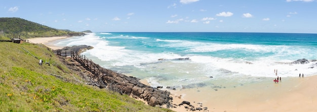 Panoramic View of Scenic Seashore whit PeopleChampagne PoolsFraser IslandQueenslandAustralia