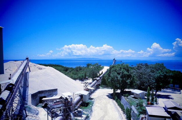 Panoramic view of sea against blue sky