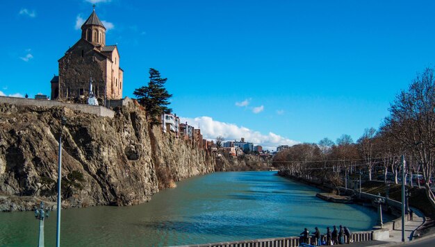 Panoramic view of sea against blue sky