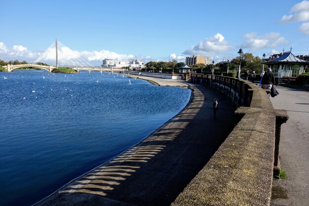 Panoramic view of sea against blue sky