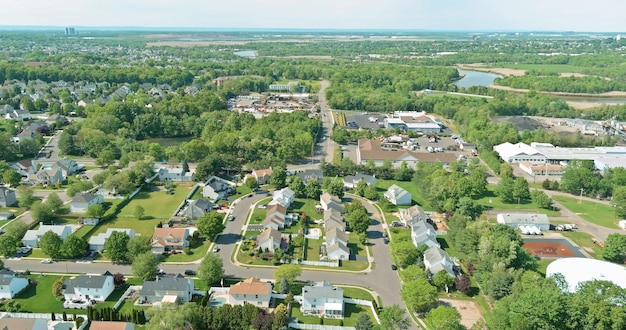 Panoramic view of small quiet american township east brunswick by trees greenery scenic summer seaso