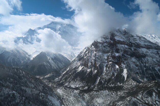 Panoramic view of snowcapped mountains against sky